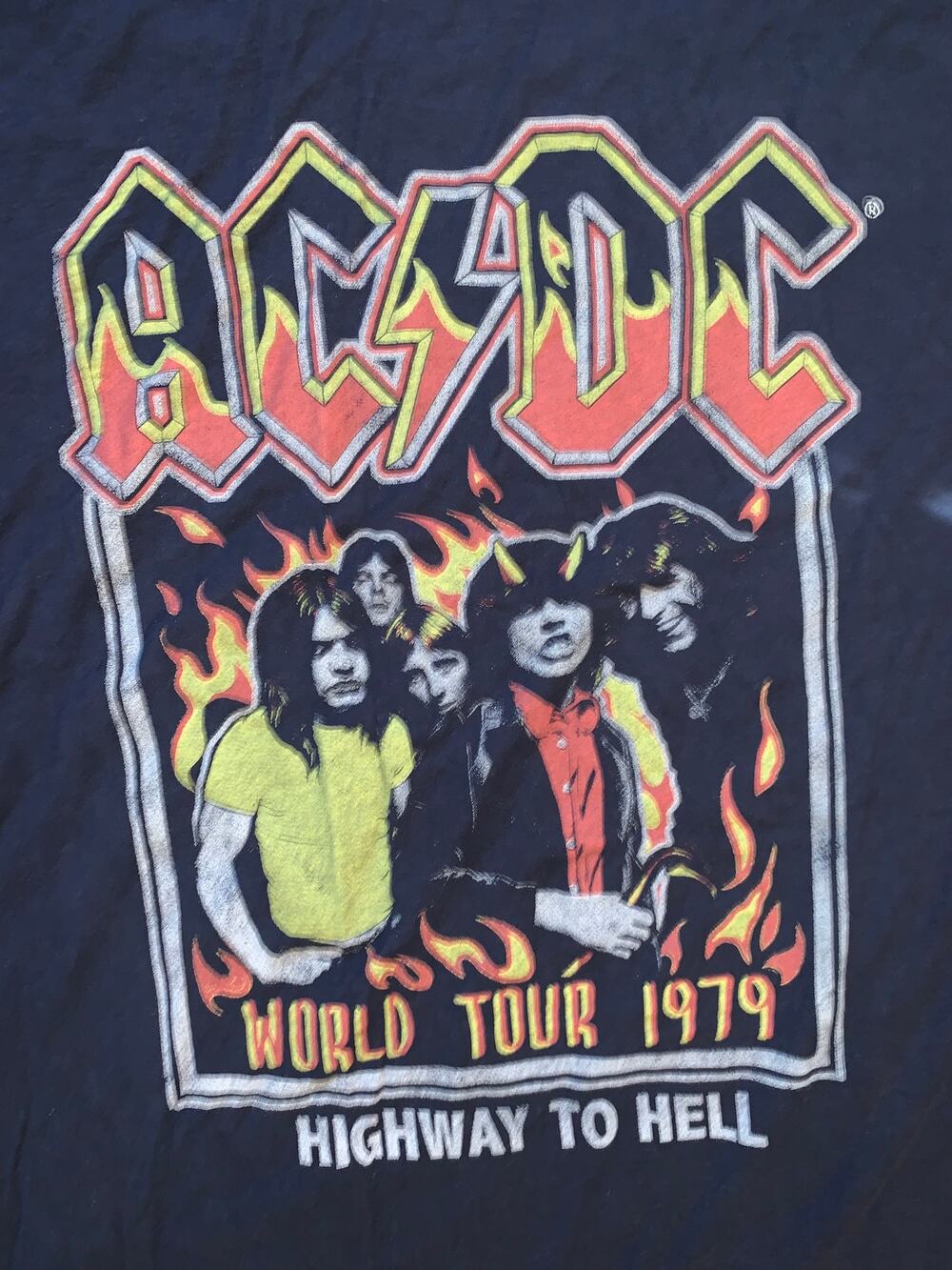 AC DC Highway To Hell 1979 World Tour T Shirt Large Navy Rock Tee
